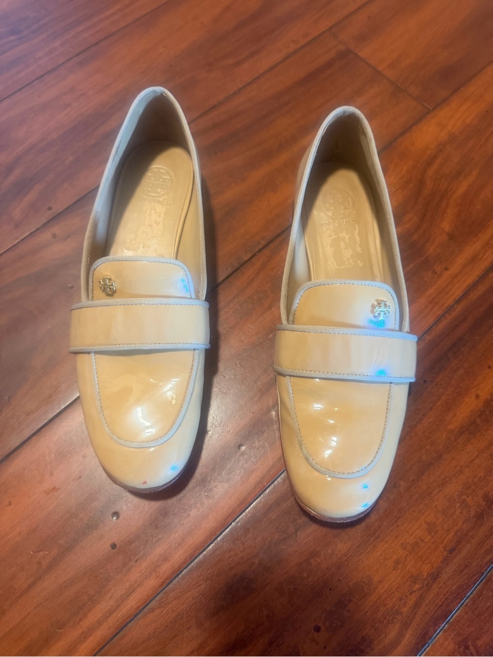 Tory Burch Beige Patent Leather Penny Loafers